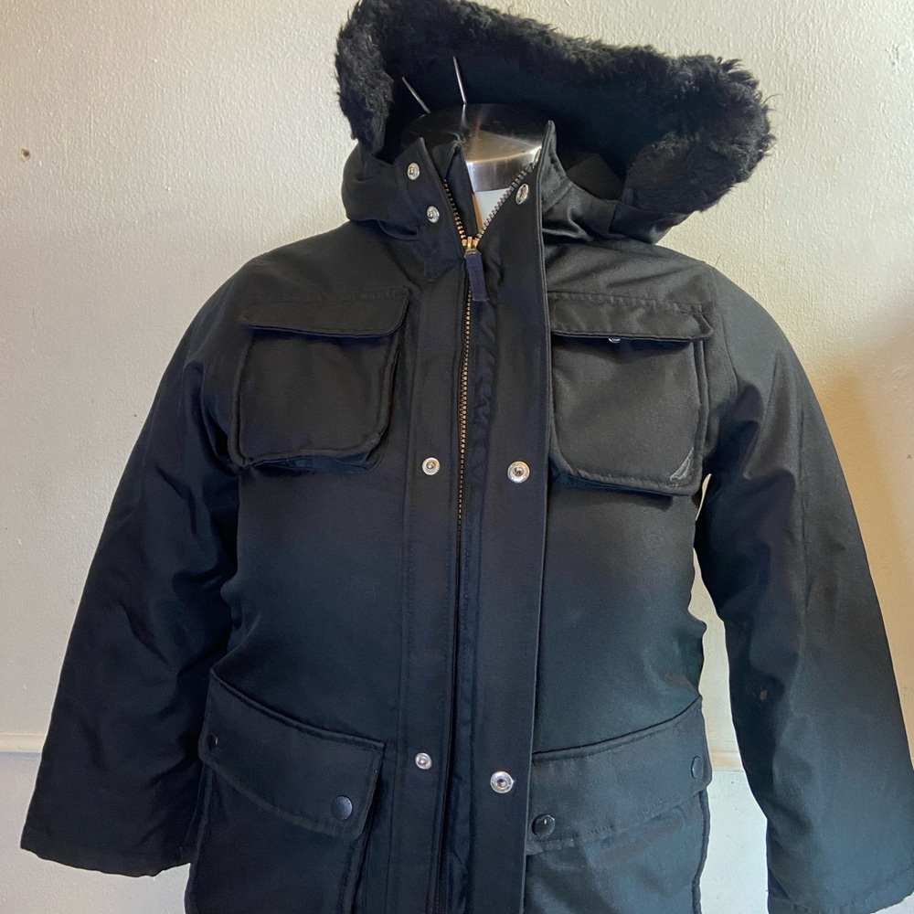 Boys Nautica Winter Warm Parka Coat Fleece Lining Fur Good Black Size M